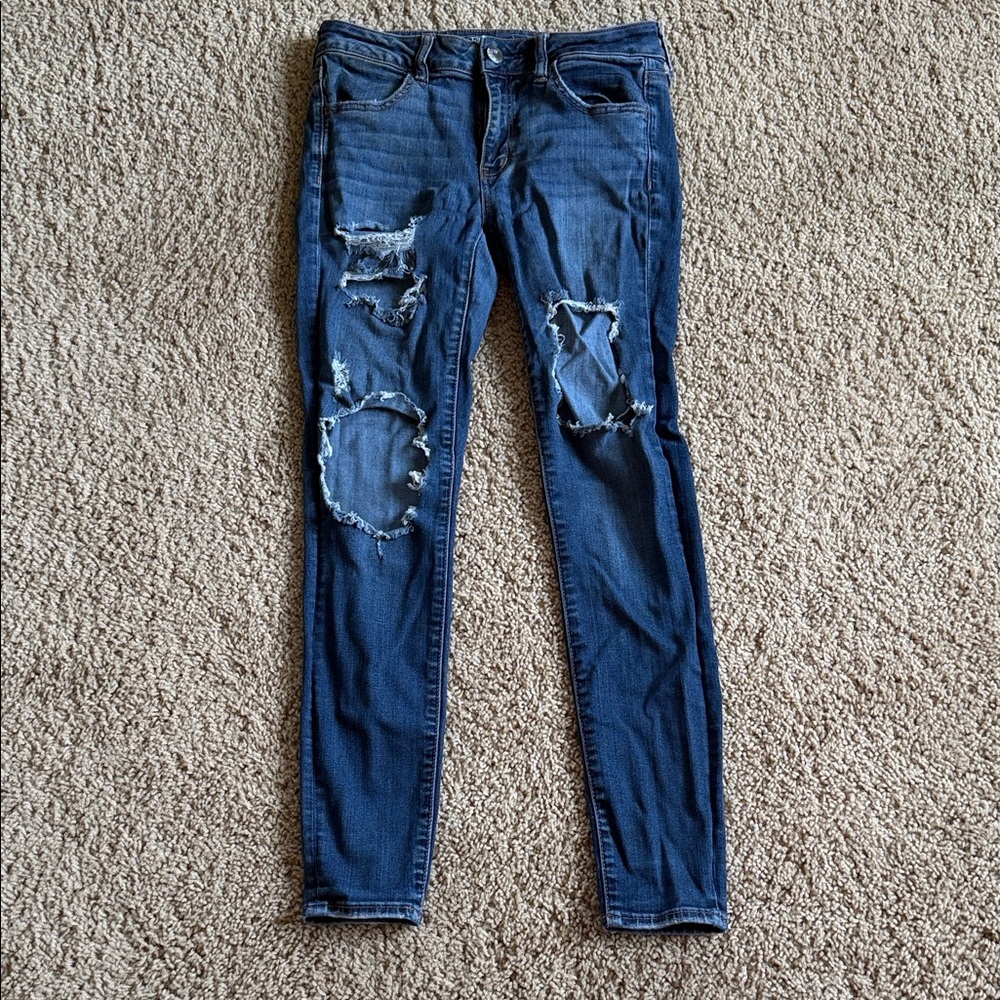 American Eagle Outfitters Women’s Ripped Skinny Jeans - Dark Blue